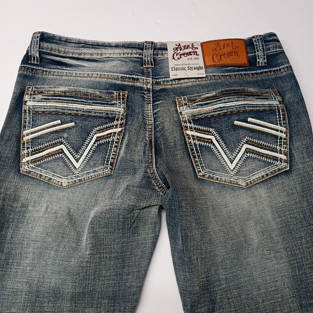 Axe and Crown Men's Classic Straight Fit Jeans Size 34x30‎ Thick Stitch NWT